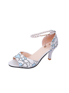 Blue and White Leather Open Toe High Heel Stiletto Heel Ankle Strap 7CM Heels