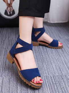 Blue and Apricot Suede Open Toe Low Heel Chunky Heel Ankle Strap 3.5CM Heels