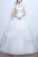 White Halter Illusion Princess Beading Appliques Ruffle Dress for Wedding