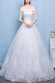 White Off Shoulder Princess Embroidery Dress for Wedding