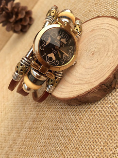 Brown Leather Band Bracelet Quartz Watch