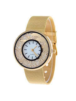 Gold Gold Plated Band Rhinestone Quartz Watch
