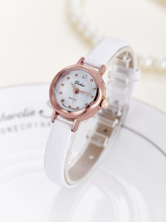 White Leather Band Quartz Watch