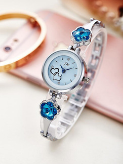 Silver and Blue Silver Plated Band Bracelet Rhinestone Quartz Watch