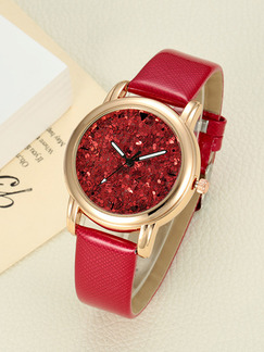 Red Leather Band Quartz Watch