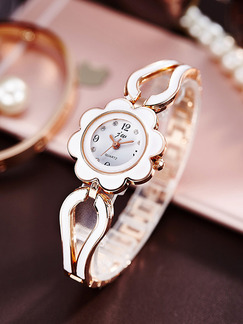 Gold and White Gold Plated Band Bracelet Rhinestone Quartz Watch