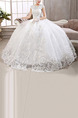 White Bateau Ball Gown Appliques Embroidery Beading Dress for Wedding