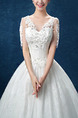 White V Neck Ball Gown Appliques Beading Embroidery Dress for Wedding