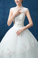 White High Neck Ball Gown Beading Embroidery Appliques Dress for Wedding