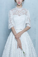 White High Neck Illusion Ball Gown Embroidery Sash Ribbon Dress for Wedding