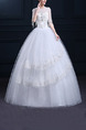 White Illusion Ball Gown Embroidery Beading Dress for Wedding
