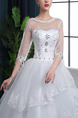 White Illusion Bateau Princess Beading Embroidery Tiered Dress for Wedding