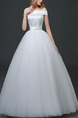 White Off Shoulder Ball Gown Sash Dress for Wedding
