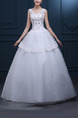 White Bateau Ball Gown Embroidery Beading Tiered Dress for Wedding