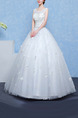 White Bateau Illusion Ball Gown Embroidery Beading Appliques Dress for Wedding