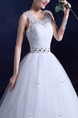 White Bateau Ball Gown Beading Embroidery Appliques Dress for Wedding