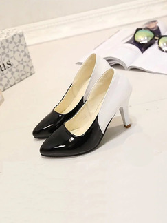 Black and White Leather Pointed Toe High Heel Stiletto Heel Pumps 8cm Heels