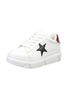 White Leather Round Toe Lace Up Rubber Shoes