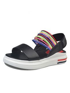 Black and White Colorful Leather Open Toe Platform Ankle Strap 4.5cm Sandals