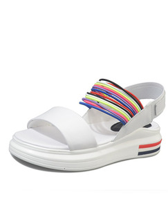White Colorful Leather Open Toe Platform Ankle Strap 4.5cm Sandals