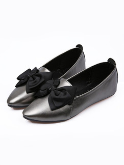 Silver and Black Leather Pointed Toe Flats