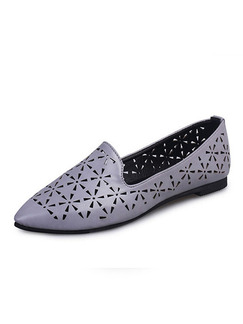 Grey Leather Pointed Toe Flats