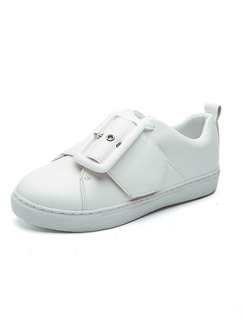 White Leather Round Toe Rubber Shoes
