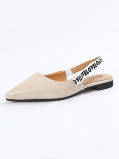 Beige Leather Pointed Toe Ankle Strap Flats