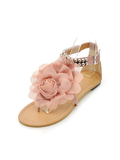 Pink and Beige Leather Open Toe Ankle Strap Sandals