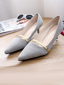 Grey and Gold Canvas Pointed Toe High Heel Stiletto Heel Pumps 5.5cm Heels