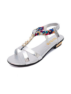 Silver Colorful Leather Open Toe Ankle Strap 1cm Sandals