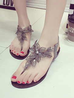 Silver Leather Open Toe Ankle Strap Sandals