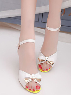 White and Yellow Leather Peep Toe High Heel Stiletto Heel Ankle Strap 7.5cm Heels