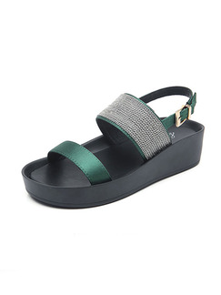 Black and Green Leather Open Toe Platform Ankle Strap Sandals