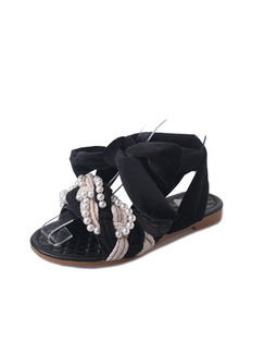 Black and White Leather Open Toe Strappy Sandals