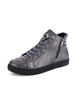 Grey and Black Leather High Tops  Shoes for Casual