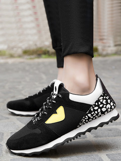 Black White and Yellow Leather Comfort Shoes for Casual Athletic Outdoor