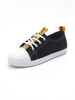 Black and White Yellow Canvas Round Toe Lace Up Rubber Shoes