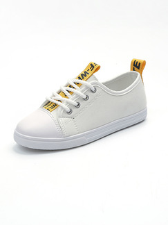 White and Yellow Canvas Round Toe Lace Up Rubber Shoes