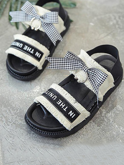 White and Black Canvas Open Toe Butterfly Sandals