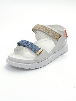 Blue Brown and White Leather Open Toe Sandals