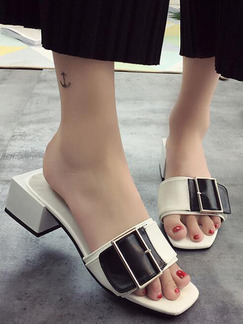 Black and White Leather Open Toe Chunky Heel 4.5cm Heels