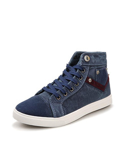 Blue and White Canvas Comfort High Tops  Shoes for Casual