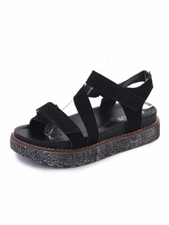 Black Leather Open Toe Platform Ankle Strap 4.5cm Sandals