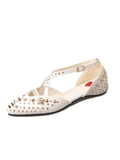 White and Gold Leather Pointed Toe Flats