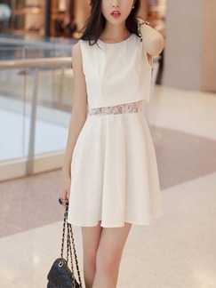 White Lace Above Knee Fit & Flare Dress for Casual Party Office