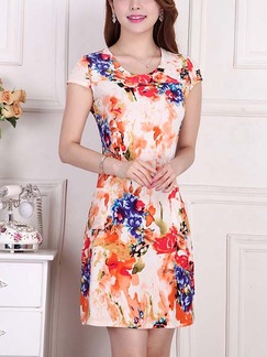 Red Colorful Sheath Above Knee Plus Size Dress for Casual