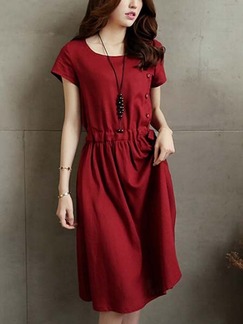Red Knee Length Plus Size Shift Dress for Casual