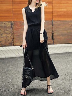 Black Maxi Plus Size V Neck Dress for Casual Evening
