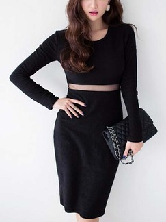 Black Short to Knee Long Sleeves Dress for Casual Evening
